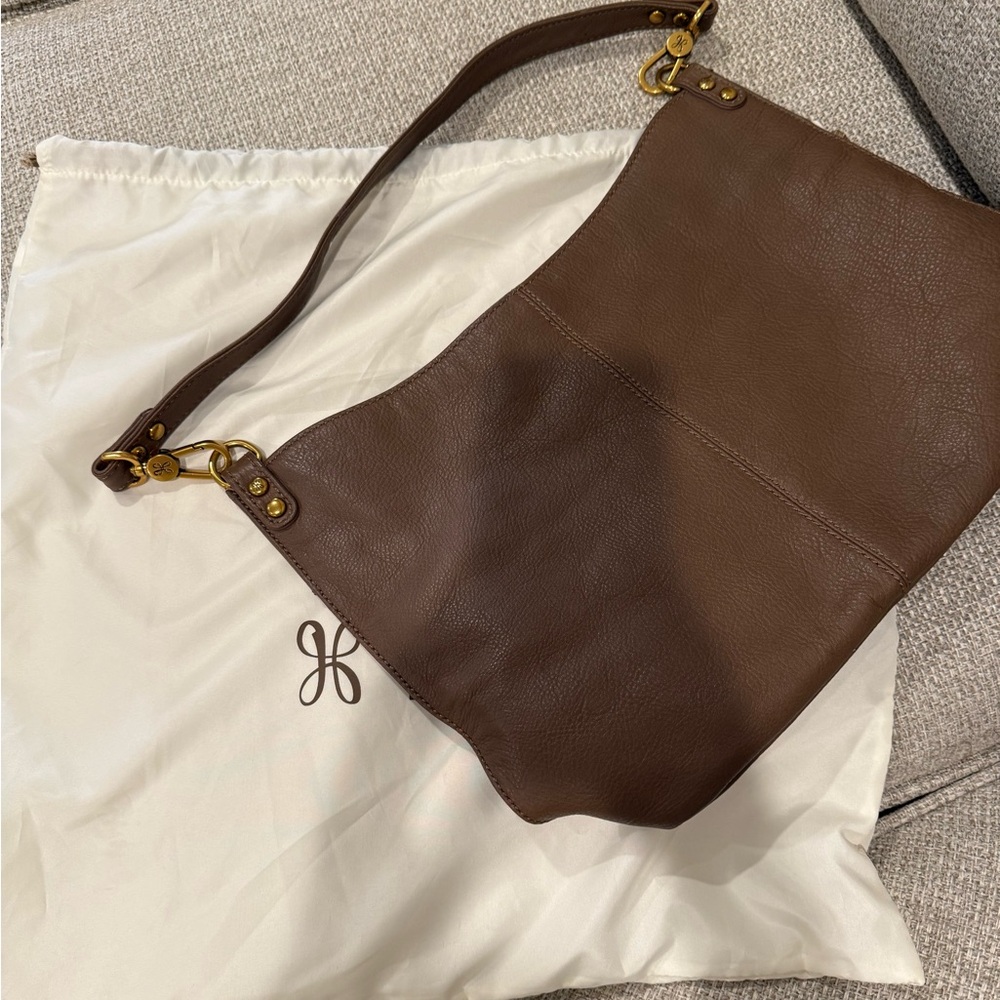 HOBO Brown Leather Shoulder Bag with Gold Hardware